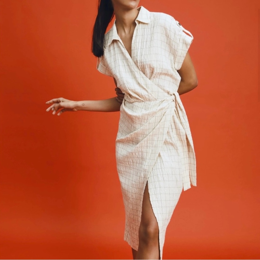 Zara Cream Windowpane Midi Dress S